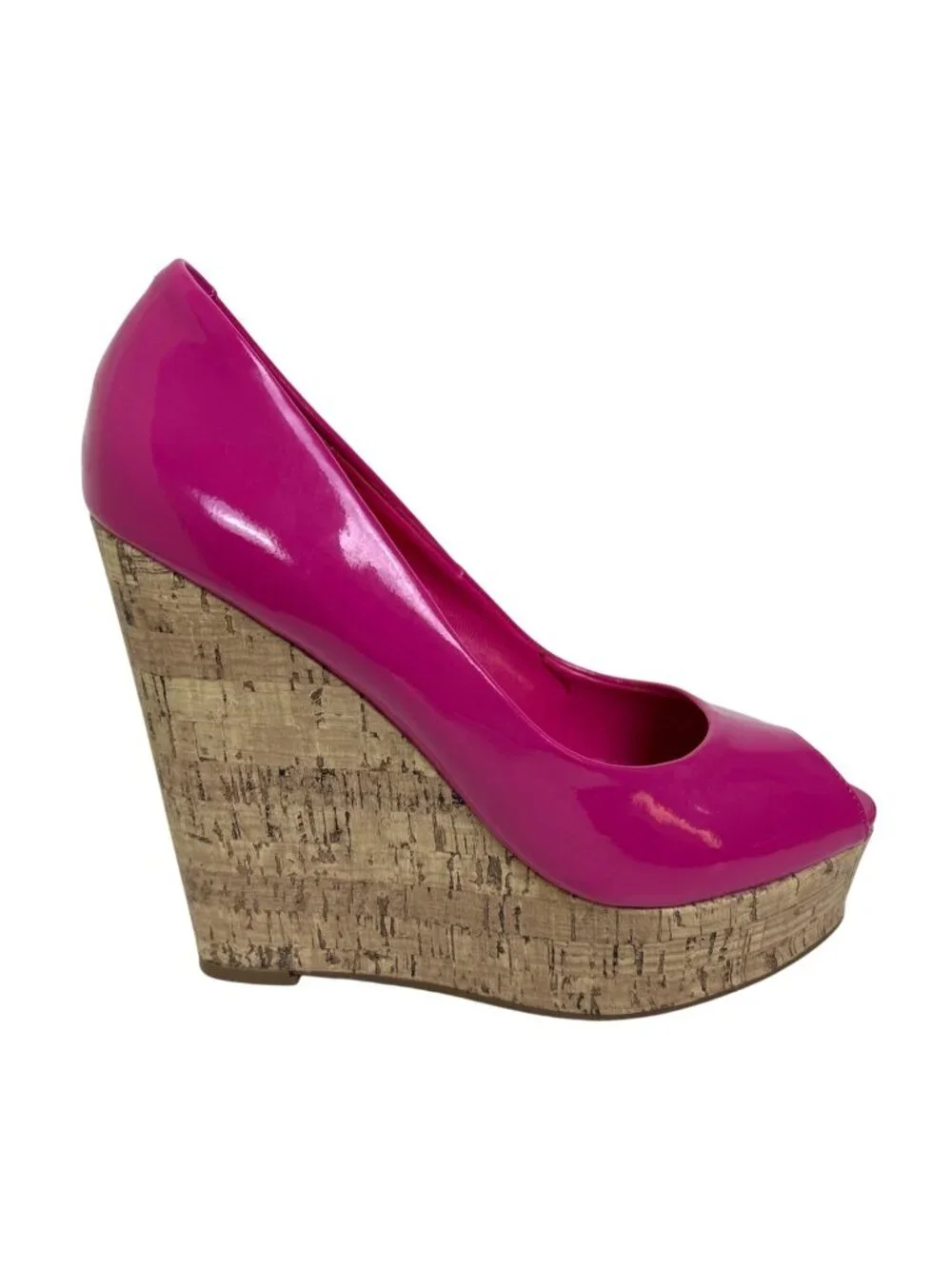 Fuchsia Pink Platform Heels Cork Wedges Size 8